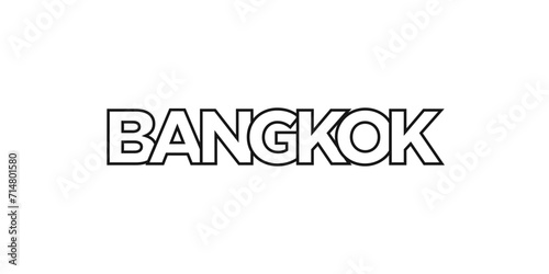 Bangkok in the Thailand emblem. The design features a geometric style, vector illustration with bold typography in a modern font. The graphic slogan lettering.