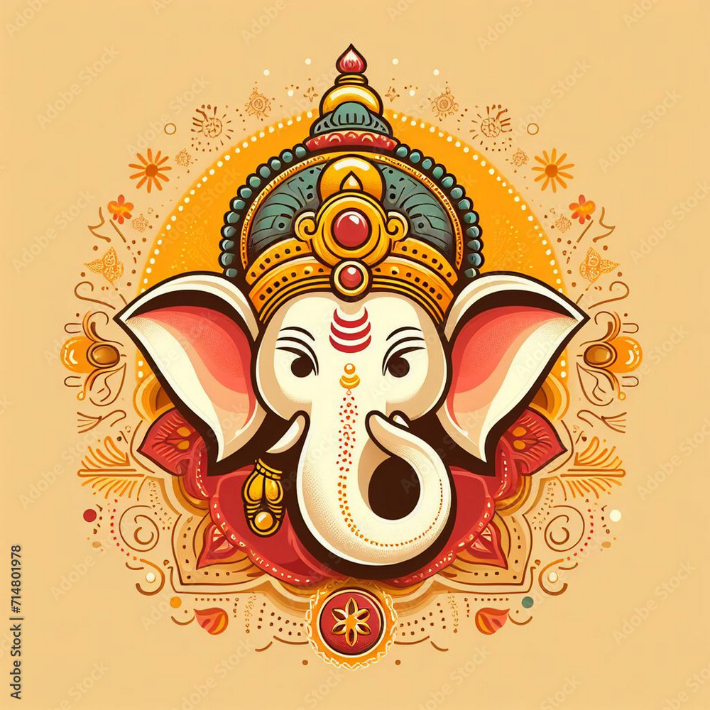 GudiPadwa ganesha head in 2d style with simple background simple color and simple background GudiPadwa ganesha head in 2d style with simple background simple color and simple background