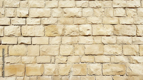 Panoramic background of wide beige brick wall texture. Home or office design backdrop 