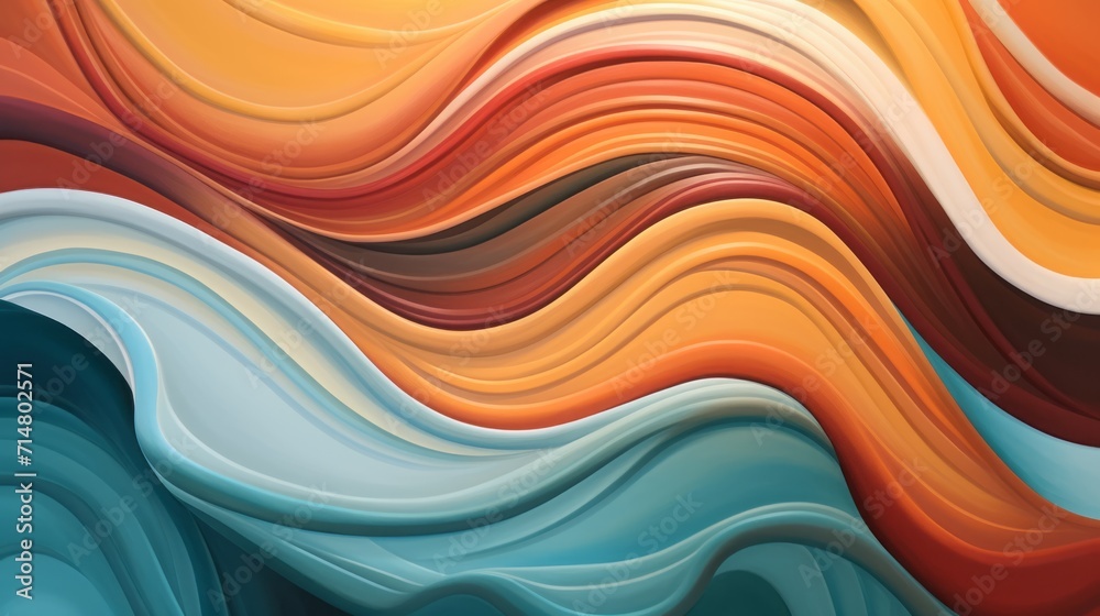 Abstract background with vibrant wavy lines and curves, orange and turquoise colors.