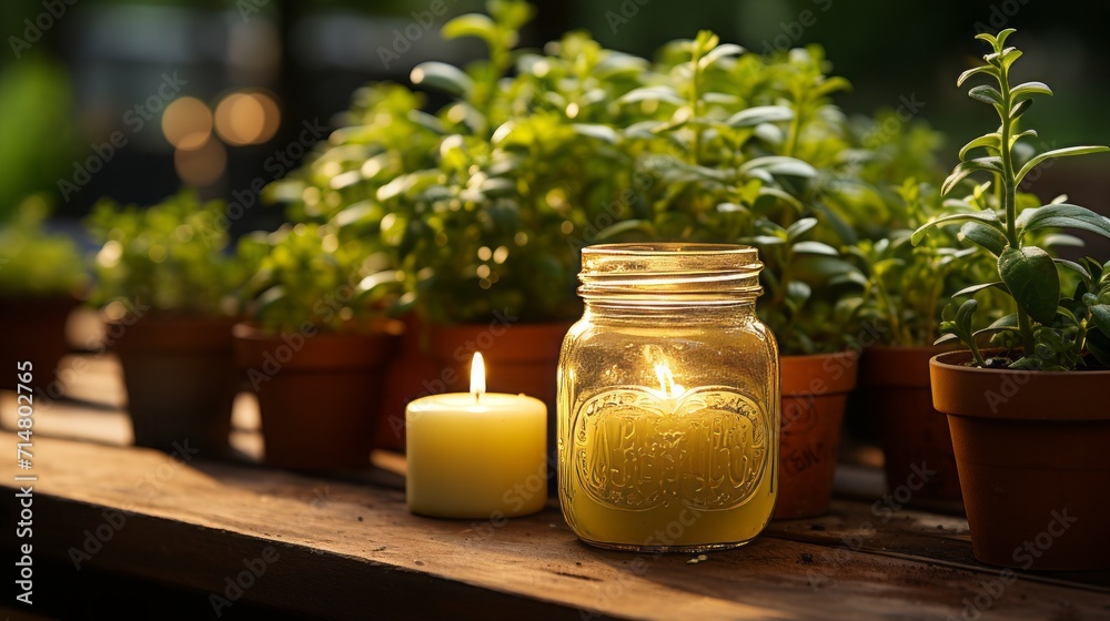 Shot of citronella candle near cat scratch post Shot of citronella candle near cat scratch post