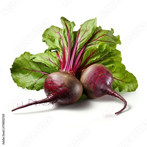 Beetroot with green leaves on white background.