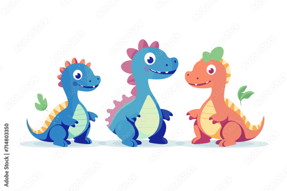 Cute dinosaur character set in cartoon style