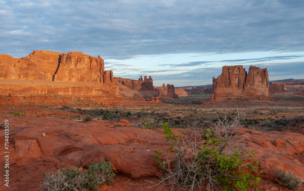 Fototapeta premium Sandstone formations seen from La Sal Mountains Viewpoint, Arches National Park