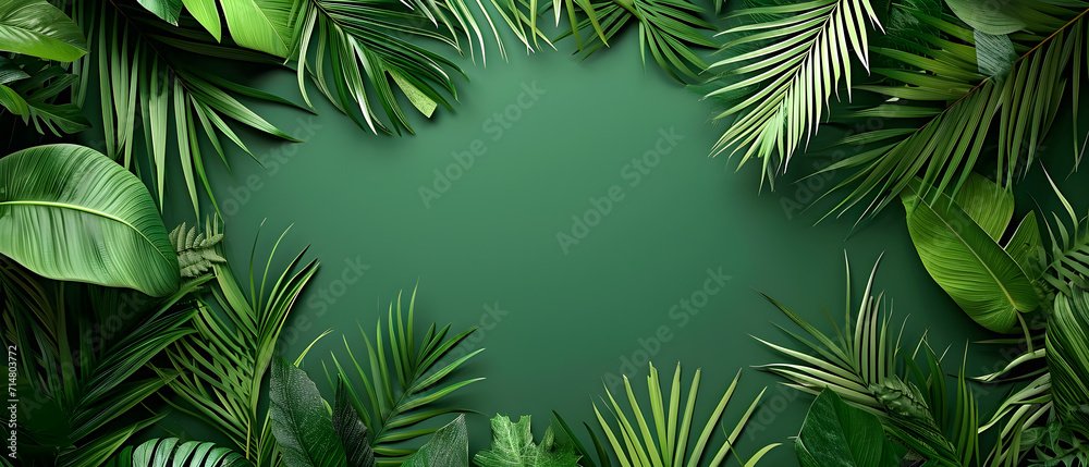 Background with green tropical leaves with text space. Invitation card with plant motif and copy space. Background with green tropical leaves with text space. Invitation card with plant motif and copy space.