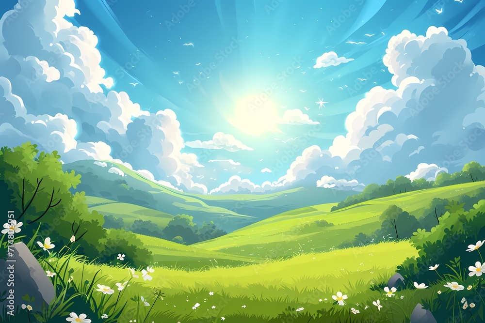 sky nature landscape hill sunny season cartoon background