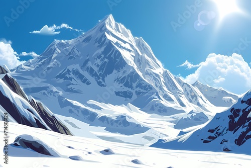 snowy mountain during sunny day cartoon background