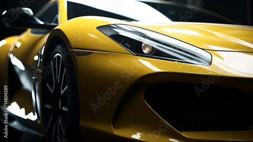 Closeup on front of generic and unbranded car A super yellow sports car background wallpaper illustration © adel