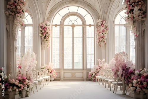 Background wedding luxurious white room with flowers generate AI © Chill