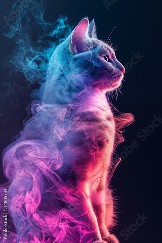  Colorful smoke in a cat shape