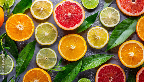 Citrus fruit slices background. Orange  lemon and grapefruit. Organic natural healthy food