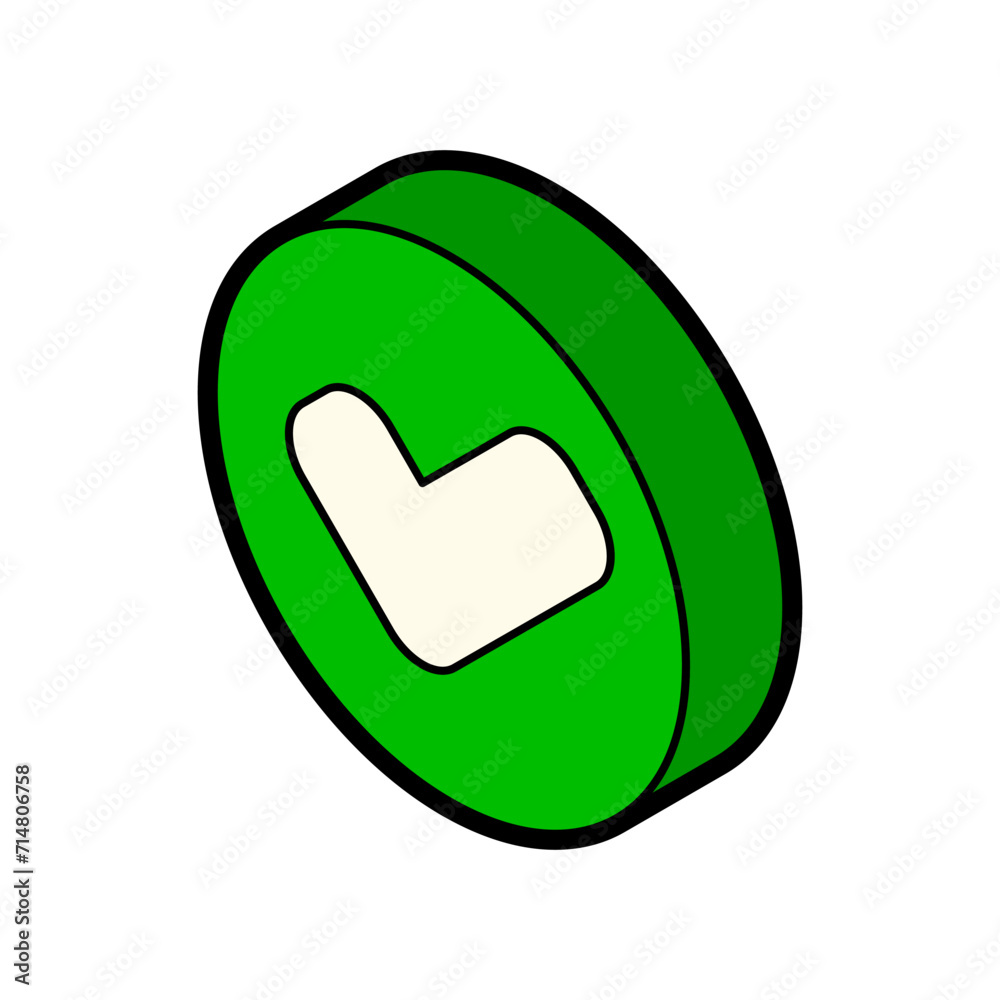 Checkmark isometric icon. 3d tick sign. Green check mark icon isolated on white background. Simple mark graphic flat design. Green yes button. Vector illustration. Checkmark isometric icon. 3d tick sign. Green check mark icon isolated on white background. Simple mark graphic flat design. Green yes button. Vector illustration.