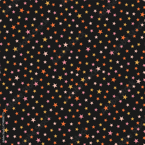 Seamless pattern with colorful tiny stars and black background
