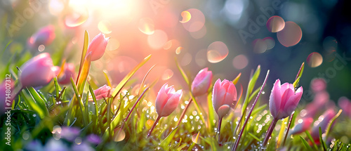 Spring morning with beautiful garden flowers. Inspiration and relaxation motif for a good mood.