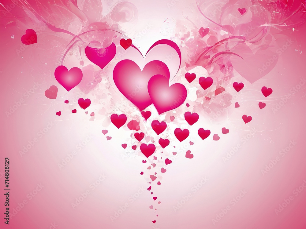 Background of small hearts with patterns on a pink background