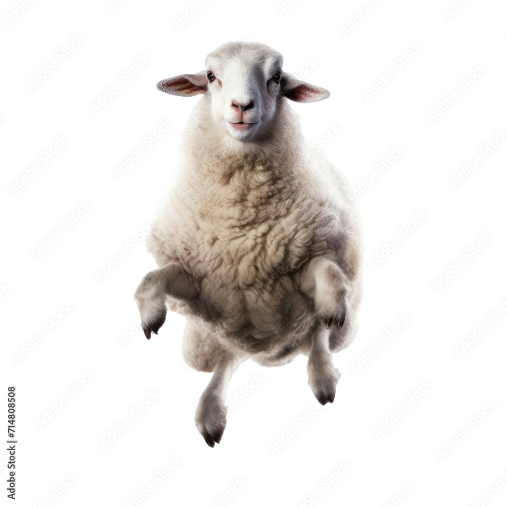 Fototapeta premium A happy sheep jumping isolated on a transparent background.