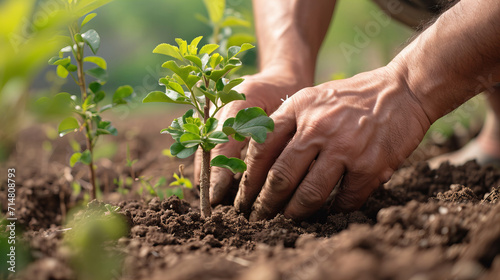 person planting a tree hands closeup,  reforestation concept 
