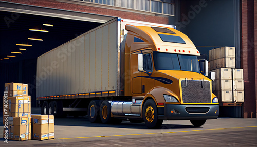 A modern cargo truck loaded with numerous boxes. Transportation and delivery concept.