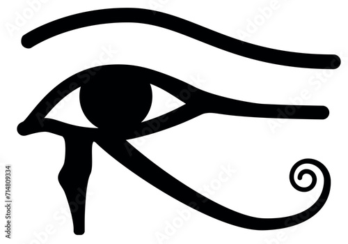 Eye of Horus, black and white vector silhouette illustration of ancient Egyptian hieroglyphic symbol, isolated on white photo