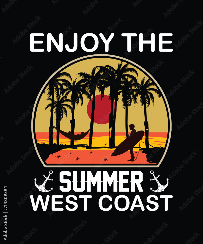 Enjoy the summer west coast summer surf vintage tshirt design