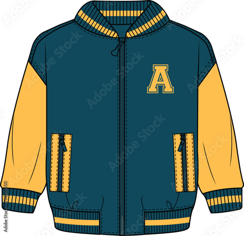 KID BOYS WINTER OUTERWEAR VARSITY JACKET WITH POCKETS VECTOR ILLUSTRATION photo