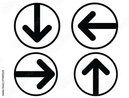 Next, left, right, up, down arrow icon vector on round button set
