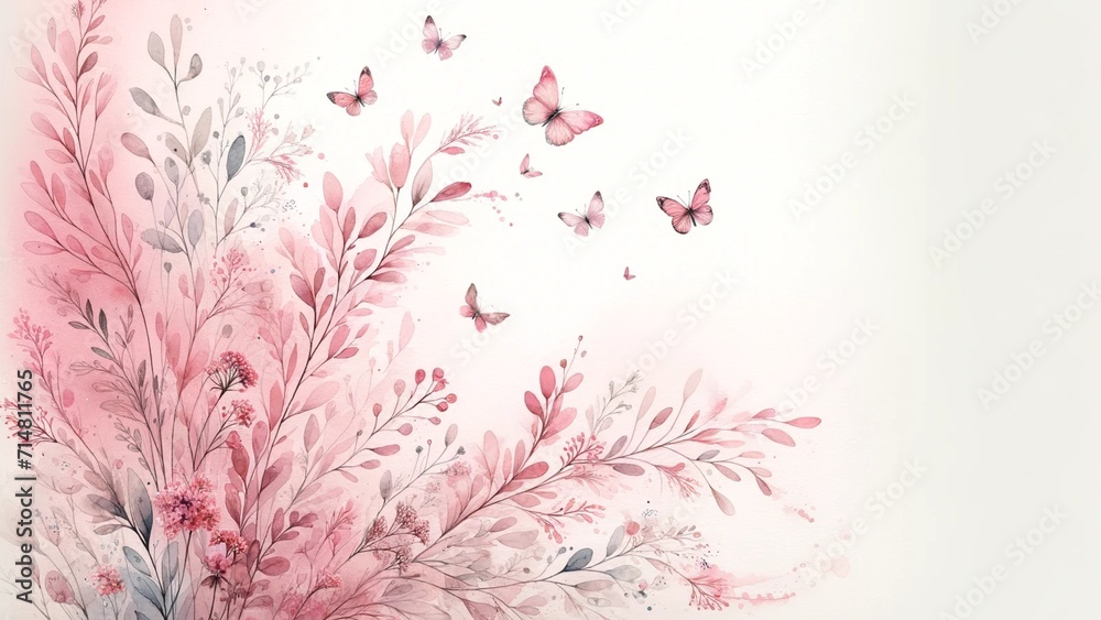 Whimsical Botanicals, Pink Watercolor Background invitation Whimsical Botanicals, Pink Watercolor Background invitation