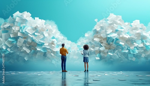 Depict a visually striking image that conveys the transition from traditional paper-based document management to a streamlined, paperless system, emphasizing efficiency and sustainability photo