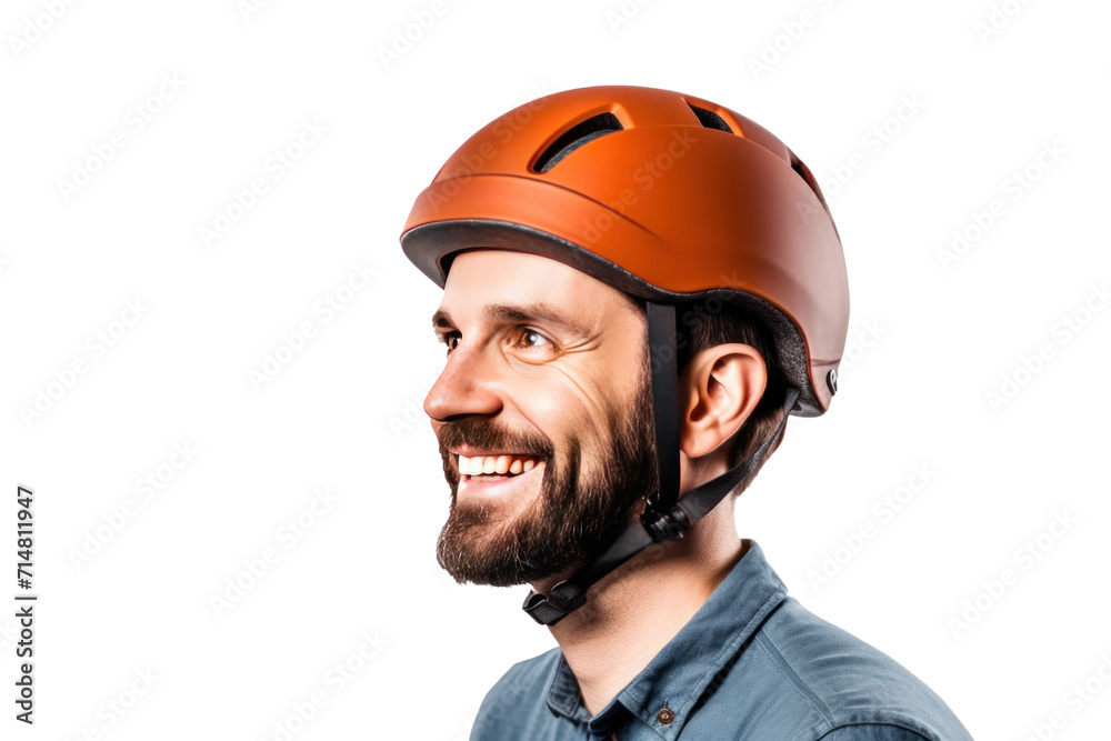 A happy young man wearing bicycle helmet isolated on a transparent background. A happy young man wearing bicycle helmet isolated on a transparent background.