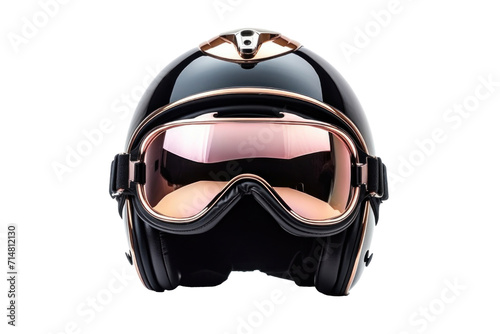 A motorcycle helmet with goggles isolated on a transparent background.