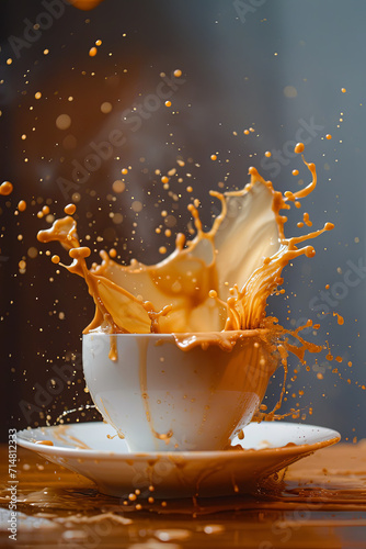 A mug with coffee splashing out from it 