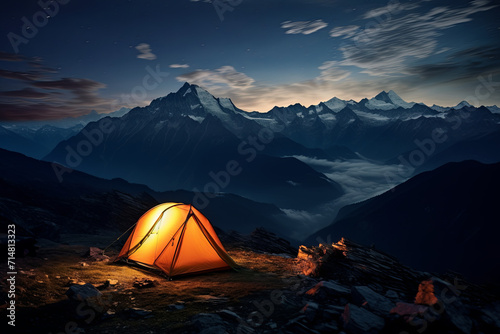 Camping on top of a mountain with a beautiful view © grey