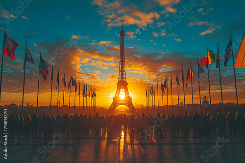 International Flags Line Paris Street for 2024 Olympics. © DigitalDreamScapes