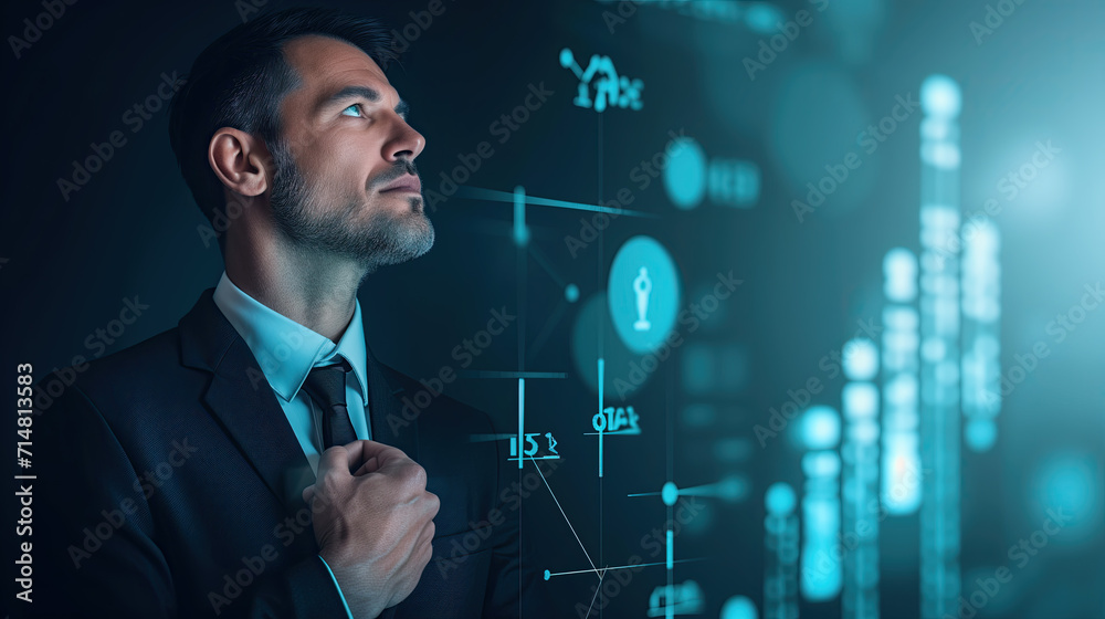 businessman and virtual screen, communication and HR businessman and virtual screen, communication and HR
