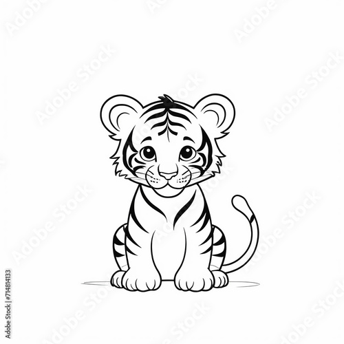 cartoon illustration of sitting lion cub against white background photo