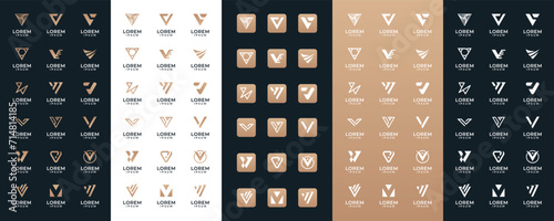 Mega logo collection Initial letter V, with icon style, Abstract design concept for branding with golden gradient. photo
