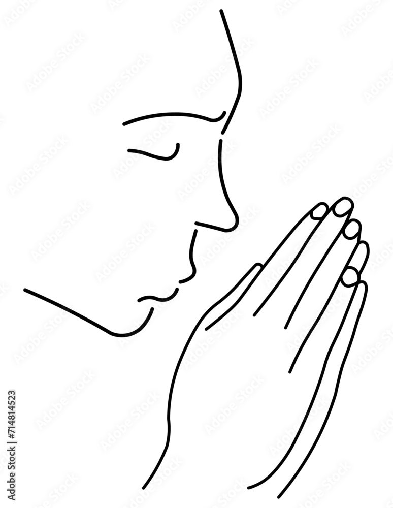 Face and Hands praying with faith, symbol of prayer and faith. Hands folded in a sign of prayer Face and Hands praying with faith, symbol of prayer and faith. Hands folded in a sign of prayer