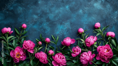 Vivid Pink Peonies Flower Frame on Dark Background for Greeting Card or Invitation AI Generated