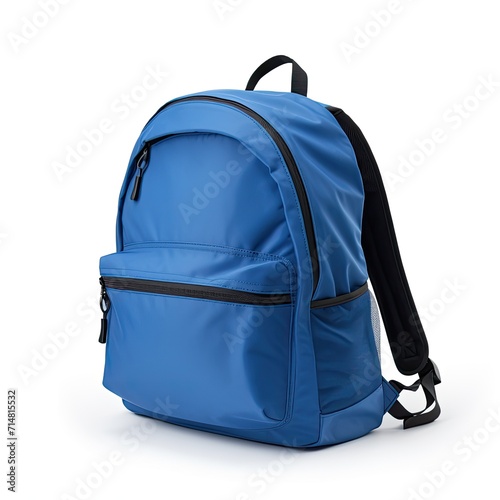 Blue bagpack isolated on white background photo
