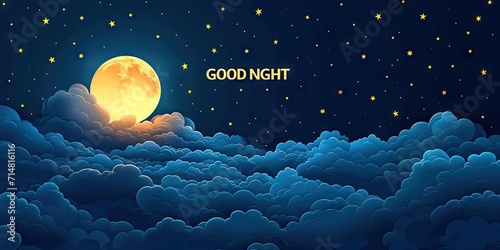 Good night sky with dark moon against moonlight background blue nature space illuminated by light from clouds and bright stars abstract design in astronomy black art of a cloudy landscape at midnight