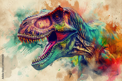 Cool looking tyrannosaurus rex in mixed grunge colors illustration.  © Tepsarit