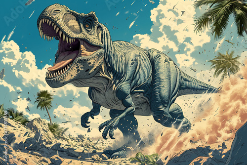 Cool looking angry tyrannosaurus rex in comic illustration style. © Tepsarit