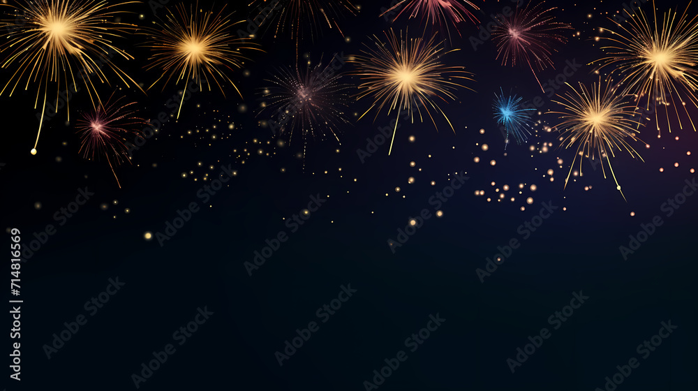 Happy New Year, burning fireworks with bokeh light background