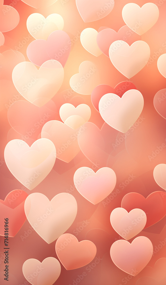 a pink background of hearts on the screen of a phone, in the style of light orange and light beige