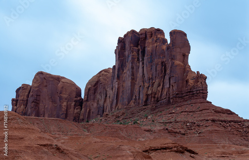 Desert landscape with red rocks and dry vegetation on red sands in Monument Valley  Navajo Nation   Arizona - Utah