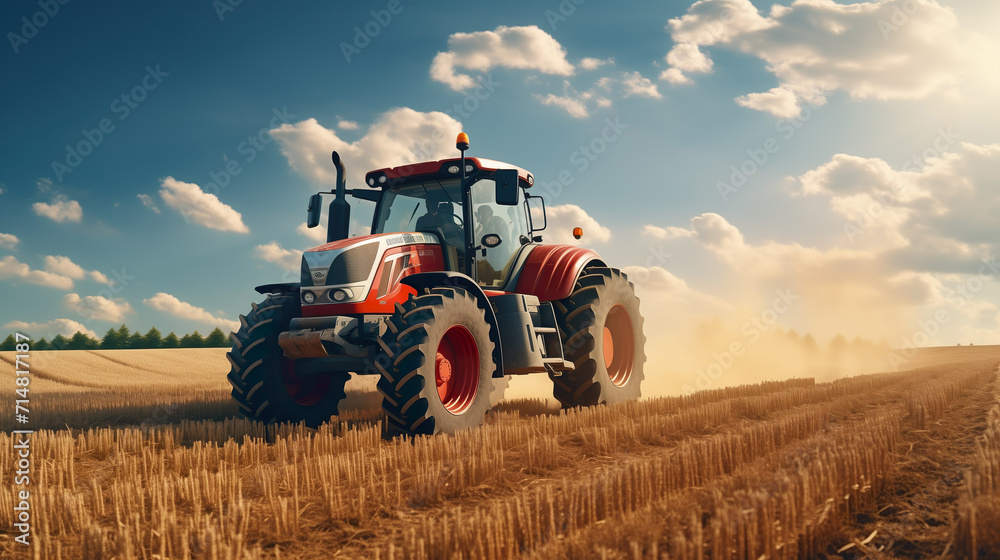 Tractor on field during agricultural harvest of grain with agricultural machinery, Farmer | Generative AI Tractor on field during agricultural harvest of grain with agricultural machinery, Farmer | Generative AI