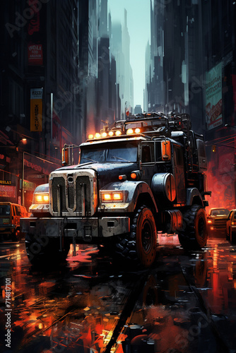 a monster truck with huge tires on the street truck wallpaper	 photo