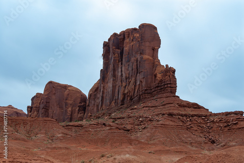 Desert landscape with red rocks and dry vegetation on red sands in Monument Valley  Navajo Nation   Arizona - Utah