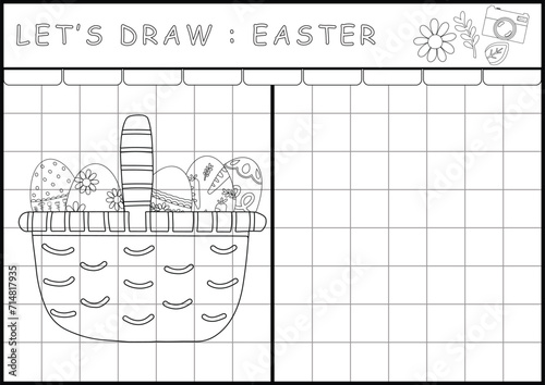 Easter printable worksheet coloring page in black and white outline illustration. Color and drawing book for children's skills