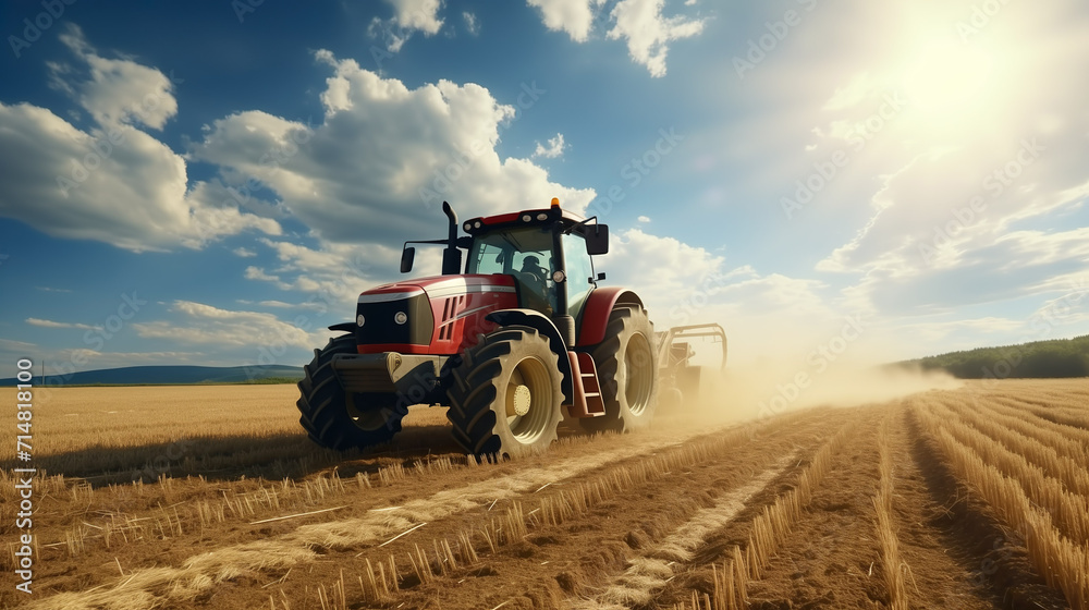 Tractor on field during agricultural harvest of grain with agricultural machinery, Farmer | Generative AI Tractor on field during agricultural harvest of grain with agricultural machinery, Farmer | Generative AI